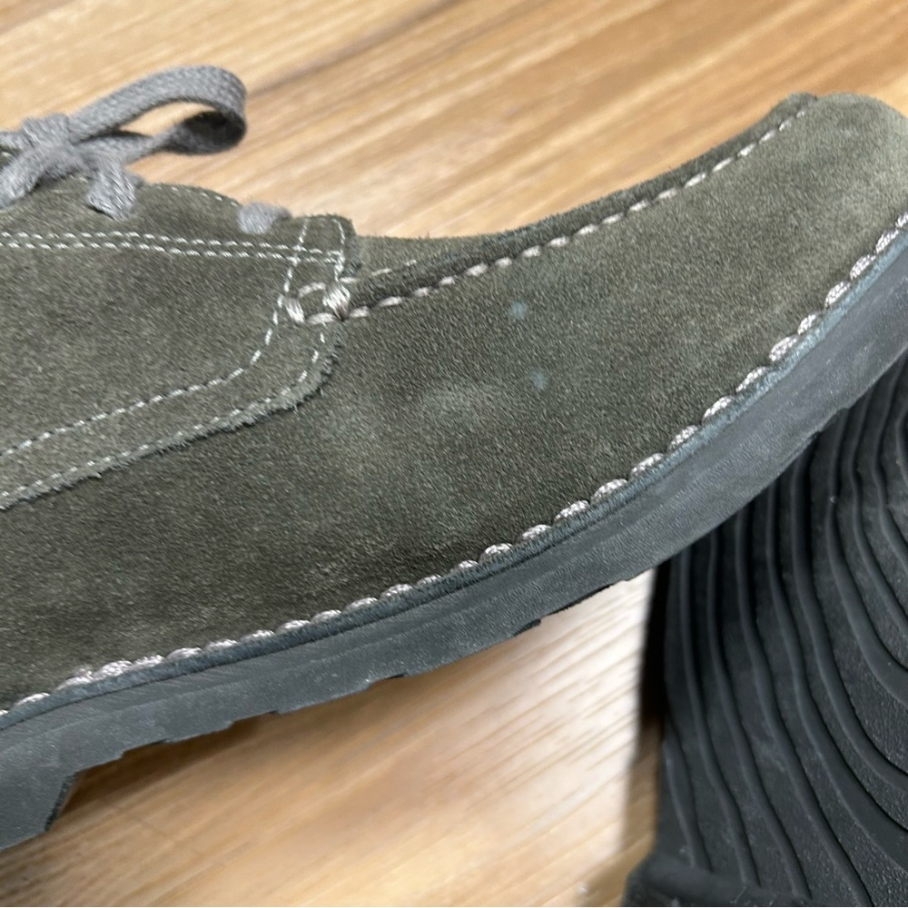 LL bean mens suede Oxford lace up toe top shoes size 12W Ee moc toe green gray - Picture 10 of 11
